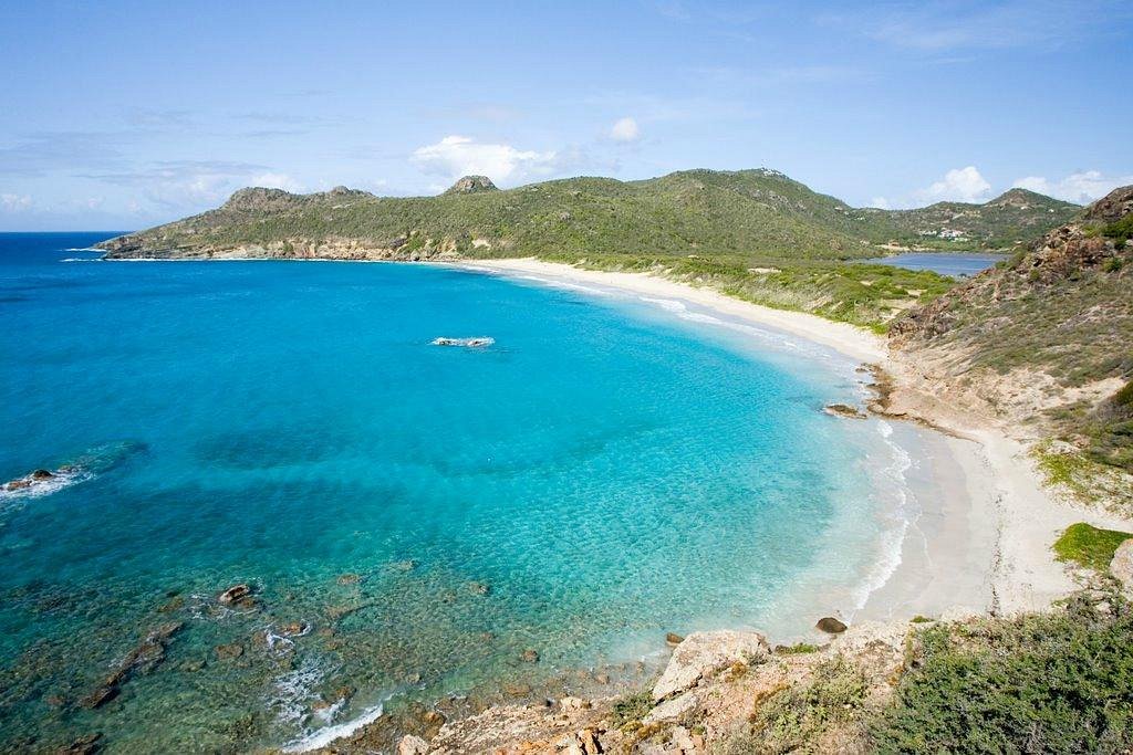 Aerial view of Saline Beach and its clear blue water in Saint Barth